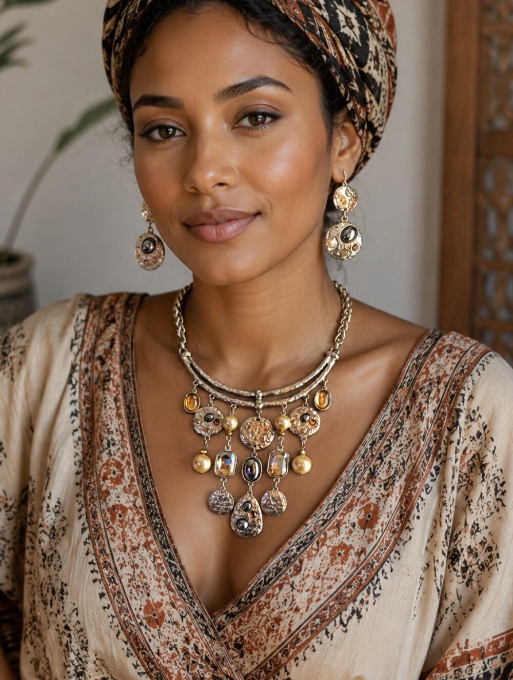 Chico’s Gold Tone Statement Necklace & Matching Drop Earrings Set